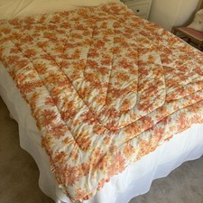 Vintage 1960/1970?s Orange And White Terylene Eiderdown. Double Bed Size