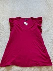 Express Women Short Cap Sleeve V-Neck Blouse Raspberry Size L