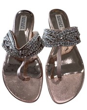 Badgley Mischka Rose Gold Rhinestone Embellished Leather Sandals Size 8
