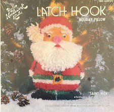VTG NEW Santa Saint Nick Latch Hook Cross Stitch Pillow Kit 20  x 13  NK-40031