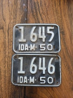1950 Pair IDAHO MOTORCYCLE LICENSE PLATE TAG Consecutive Numbers