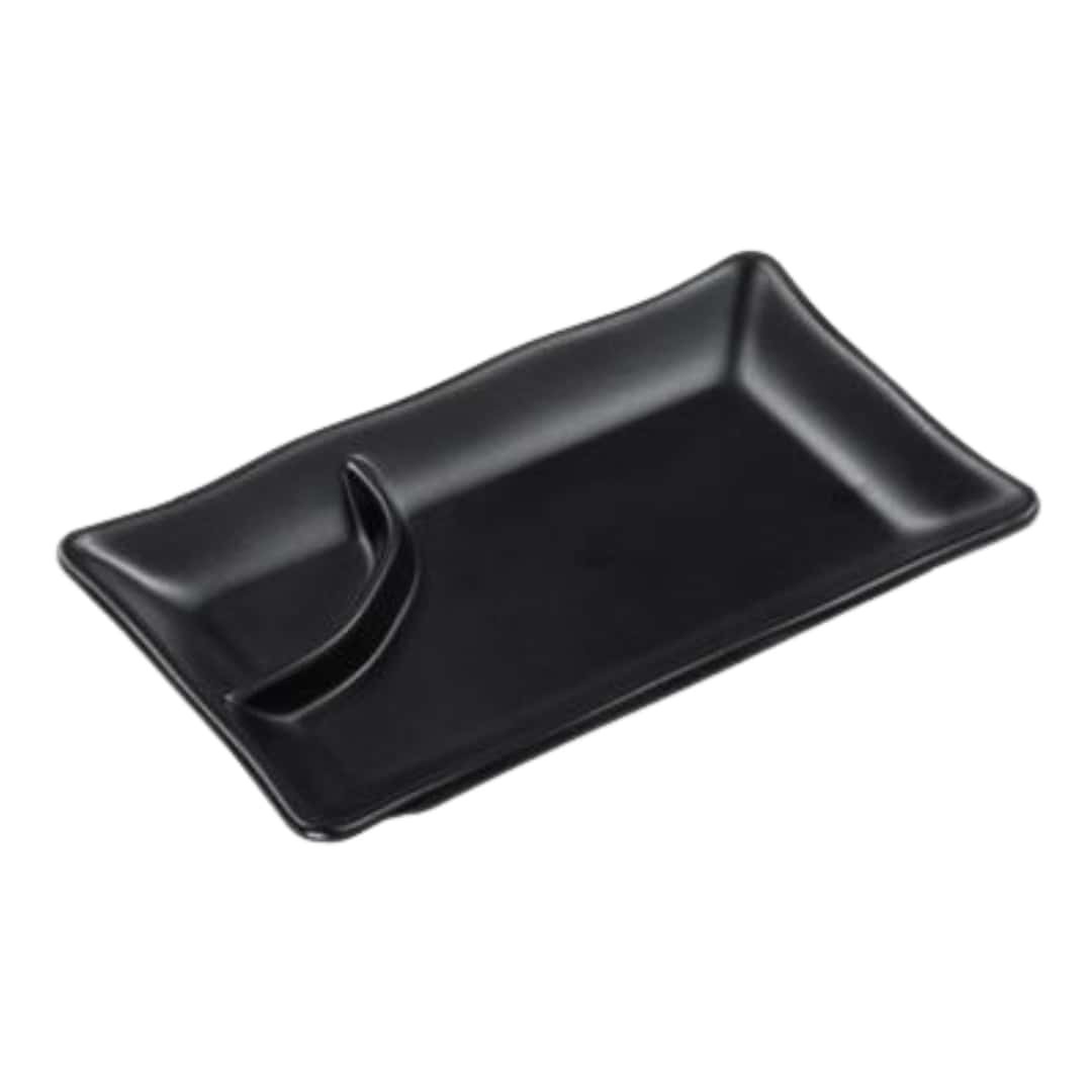 Black Rectangular Appetizer Plate Melamine With Compartment 20x12 Cm - Medri