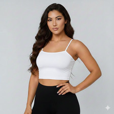 WOMENS PLAIN STRAPPY CAMI BASIC BRALET GYM SPORTS RUNNING CROP BRA VEST  TOP