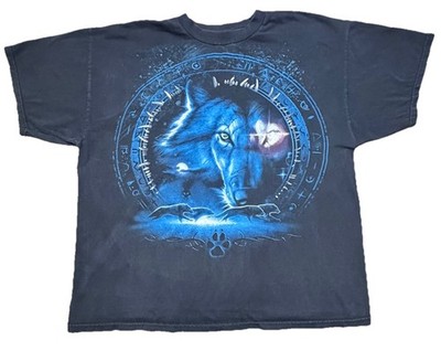 Vintage Laser Eye Mystic Blue Wolf Rune Tee Alstyle 2XL Black