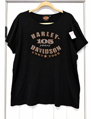 Harley-Davidson 105 Years 1903-2008 Rhinestone Black T-Shirt Size 2W