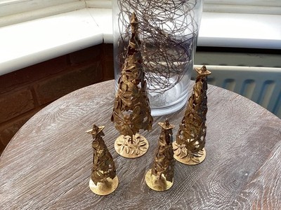 Vintage 4er Set Weihnachtsbäume Metall Gold