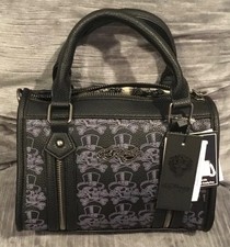Ed Hardy Satchel Crossbody, Skulls, Detachable Shoulder Strap, Zip Charm, NEW