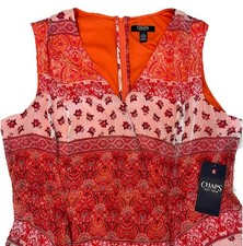 NWT Chaps Asymmetrical V-Neck Paisley Floral Ember Orange Pink Midi Dress Sz 16