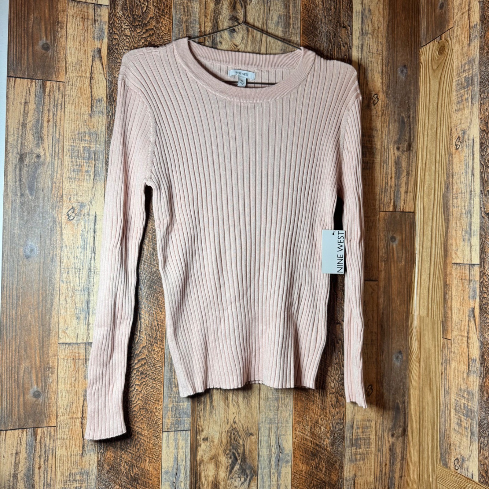 Nine West XL Pink Ribbed Crewneck Long Sleeve Sweater Soft Knit Top