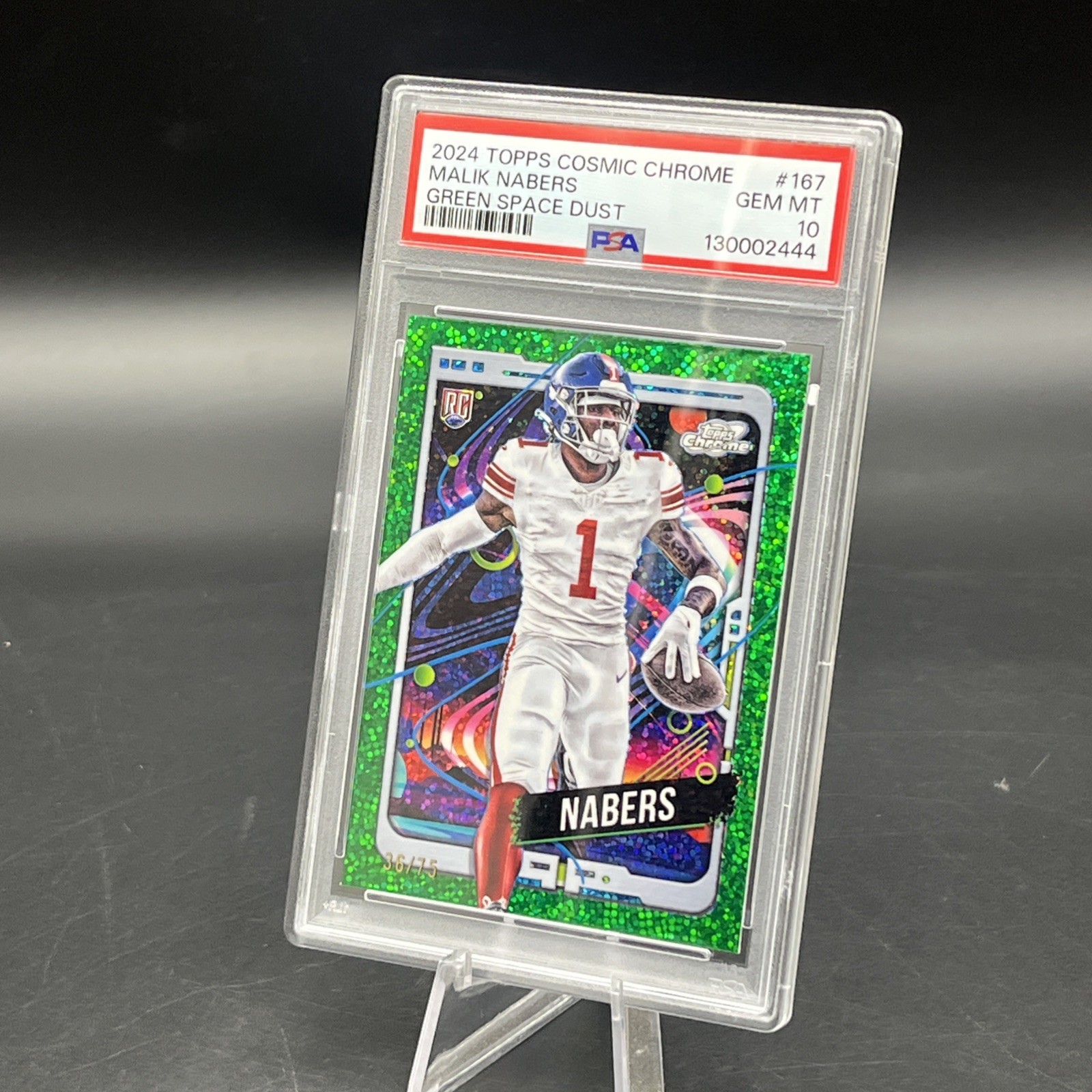 2024 Topps Cosmic Chrome Malik Nabers (RC), #167, Green Space Dust #36/75 PSA 10