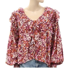 Anthropologie Love The Label Charisma Ruffle Floral Tunic Top Blouse size XS