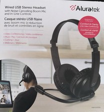 Lot of 4 - Aluratek AWHU02FB Wired Noise Cancelling BLACK Headset w/Boom Mic