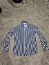 EUC Porter & Ash Kinetic Stretch Performance Mens Shirt M Blue Striped Button Up