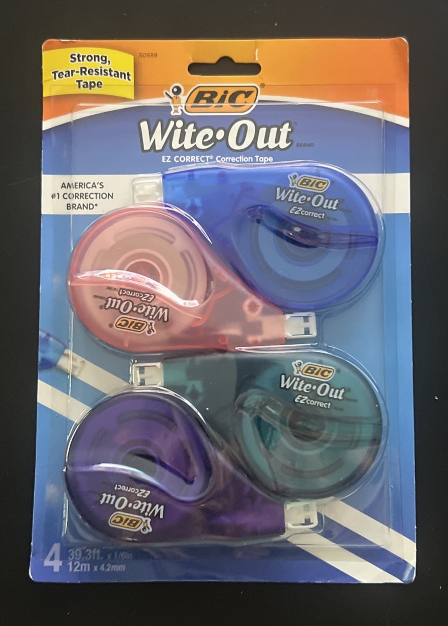 BIC Wite-Out EZ Correct Correction Tape, White, No Dry Time, 4-Count