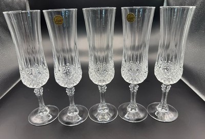 Vtg Cristal d'Arques Longchamp Lead Crystal Champagne Flutes Set of 5 France 24%