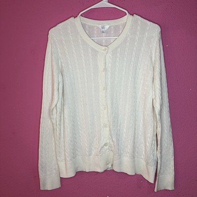 Cottagecore Granny Knit Cardigan Ivory Button Up Sweater Size L Layering Fall