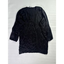 Black Satin Wrap Kimono Cardigan Robe Long Sleeve Lightweight Duster Jacket