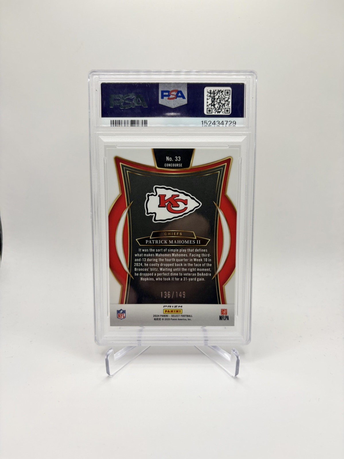 PATRICK MAHOMES 2024 Panini Select Concourse #33 Maroon Prizm /149 PSA 9 chiefs  view 2