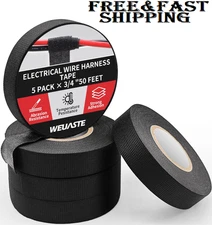5 Rolls 3/4 Inch X 50 Ft Premium Wiring Harness Tape, High Temp Wire Cable Loom