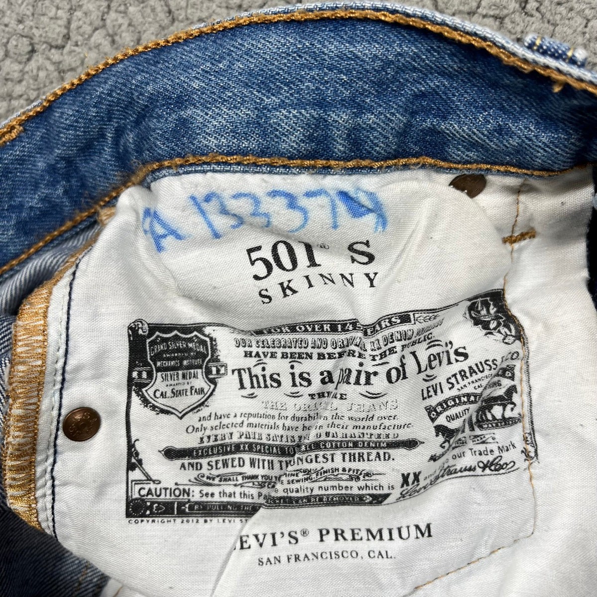 【M】 Levis Premium 501 Skinny Jeans Mens 28 Blue Medium Wash Big E