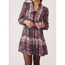 Anthropologie Boho Floral Spliced Tunic Mini Dress Tassel  M