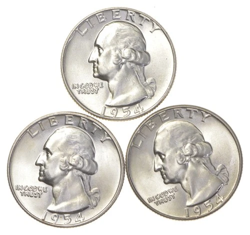 Choice Unc 1954 P+D+S Washington Quarter Gem BU Collection Lot Set *3729