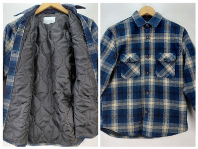 #ad Ash amp; Erie Frontier Flannel Shirt Jacket Mens Medium Blue Plaid Quilted Shacket $64.88