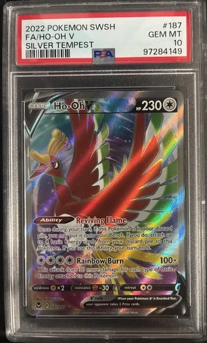2022 Pokemon Sword & Shield Silver Tempest #187 Fa/Ho-Oh V Silver Tempest PSA 10