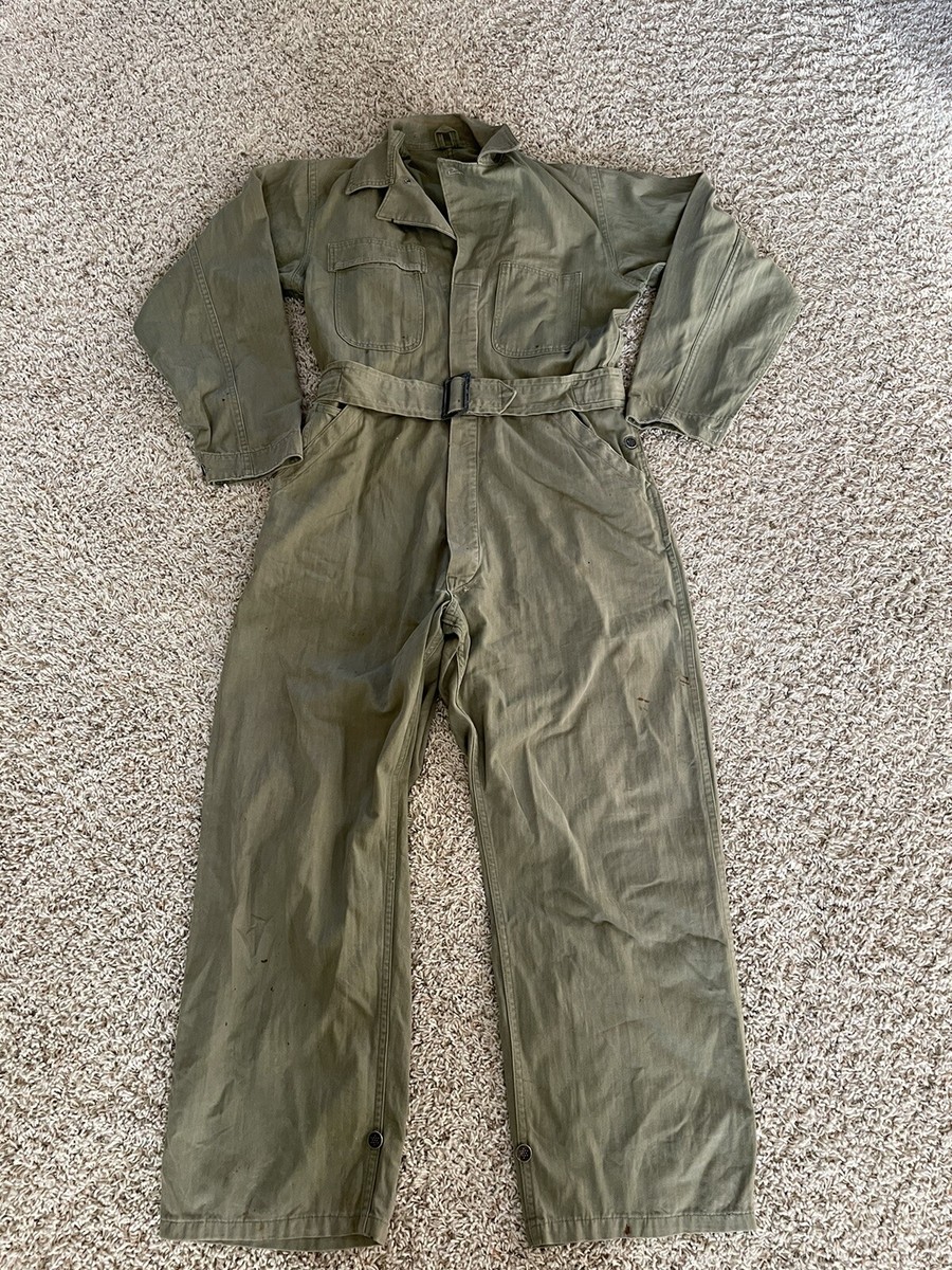 Vintage 1940s WWII Herringbone Twill Cotton Coveralls