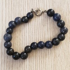 Hand- Made GENUINE * BLUE AGATE * BRACELET 7" Long , 9MM BEADS- Made in USA