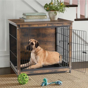 XXL Animaux de compagnie Crate Dog Bed Kennel Cage End Table Wood Oversize Furniture Puppy House