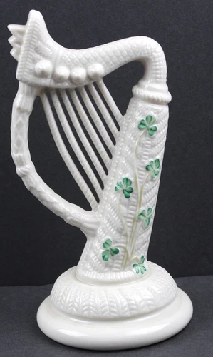 Belleek Ireland Porcelain Shamrock Harp Figurine