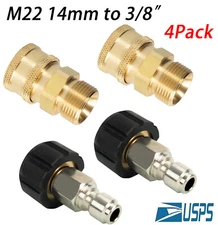 Pressure Washer Adapter Set, M22 (M22-14MM) to 3/8'' Quick Connect (4 pack)