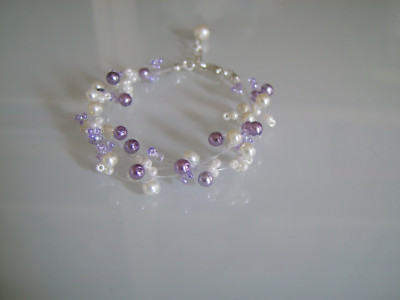 Bracelet Perles Ivoire/Mauve/Violet Pour Mariée - Soirée - Neuf Avec étiquettes