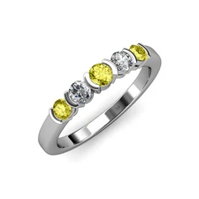 TriJewels Yellow & White Diamond 0.74ctw 5 Stone Wedding Band 14K Gold JP:101555