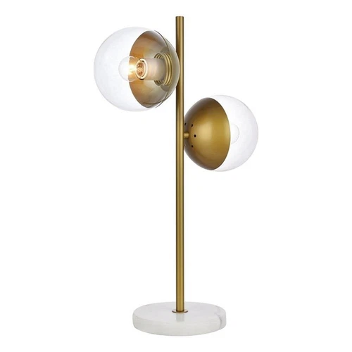 Living District Eclipse 2-Light Metal & Glass Table Lamp in Brass/Clear - Picture 2 of 5