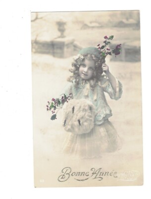 SD3235  CHILDREN FANTASY LITTLE GIRL FUR MUFF NEW YEAR GREEETINGS RPPC