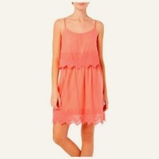 Trixxi Juniors Embroidered Mesh Popover Dress Color: Coral Size: M MSRP $48.00