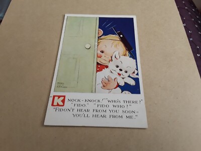 POSTKARTE MABEL LUCIE ATTWELL KLOPFEN KLOPFEN! WER IST DA? FIDO, FIDO WHO. FIDON'T H