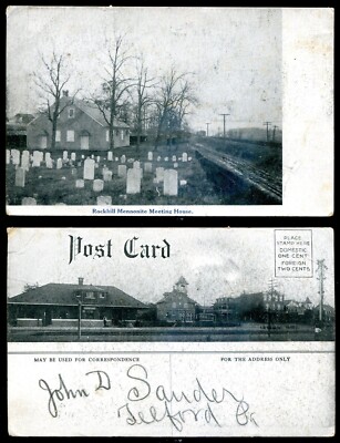 TELFORD Pennsylvania Postcard 1910s Rockhill Mennonite Cemetery Train Station