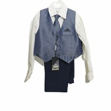 BJK Kids Collection 4 pc Dressy Outfit Set Blue Vest Pants White Shirt Tie 7 NWT