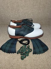 Vintage Polo Ralph Lauren golf white leather green tartan plaid saddle women 8.5