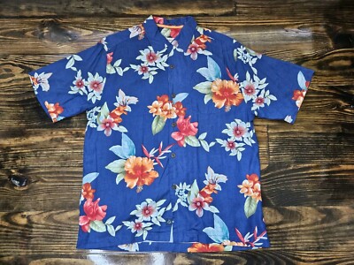 Tommy Bahama Brighton Blooms Short Sleeve Dark Blue Adult Medium 100% Silk 