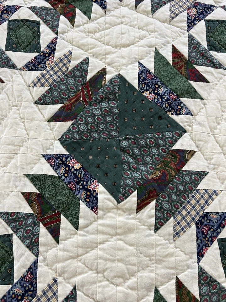 Edredón de piña hecho a mano 1994 completo/reina algodón con 2 fundas - vintage, excelente Foto 3 de 4