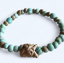 Hand Sculpted Clay Bead Stretch Bracelet w/Unique Center Bead