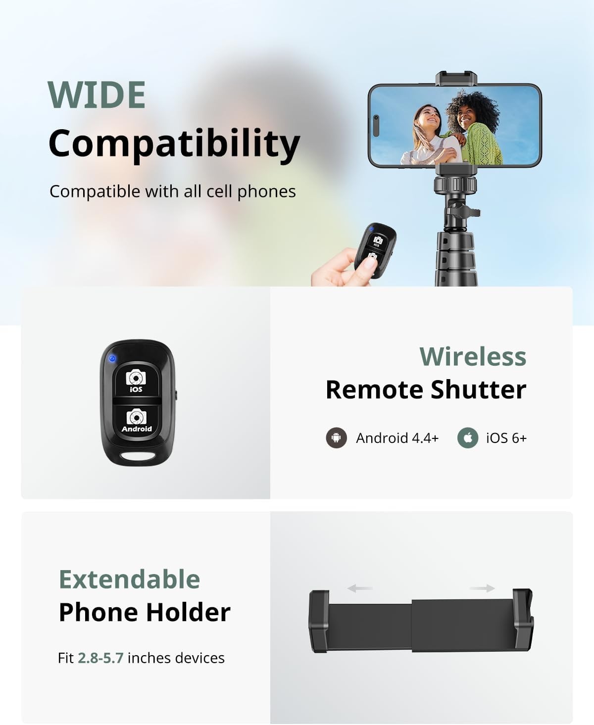 SENSYNE 62" Phone Tripod & Selfie Stick, Extendable Cell Phone Tripod Stand with