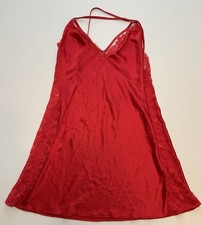Victoria's Secret Red Satin Lace Slip/Lingerie Adjustable Strap Women's Size L