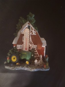 John Deere Ceramic Farm Scene Thermometer Tabletop decor