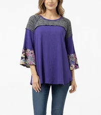 CALESSA FUNKY MOD ART TOP L MIXED MEDIA BELL SLV FESTIVAL COACHELLA WHIMSY FAIRY