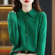 Lady Knitted Cardigan Shirt Coat Button Lapel Jumper Sweater Top Outwear Fashion